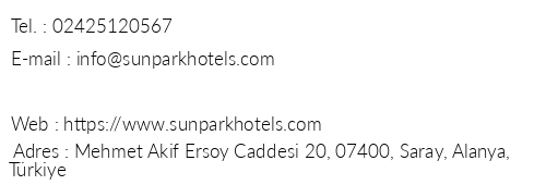 Sunpark Aramis Hotel telefon numaralar, faks, e-mail, posta adresi ve iletiim bilgileri